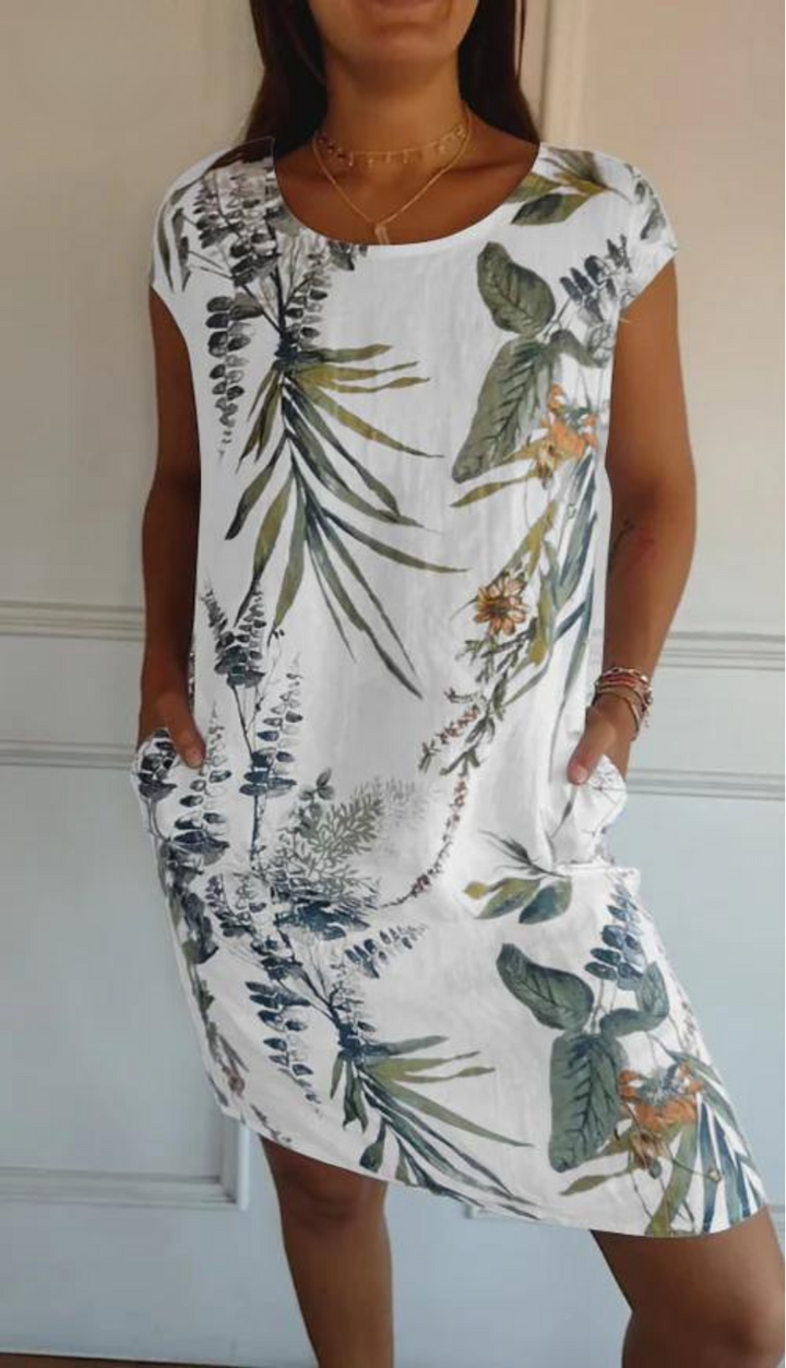 Jade – Vestido camiseta tropical con bolsillos