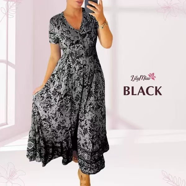 Isadora - Vestido largo estampado con cuello en V
