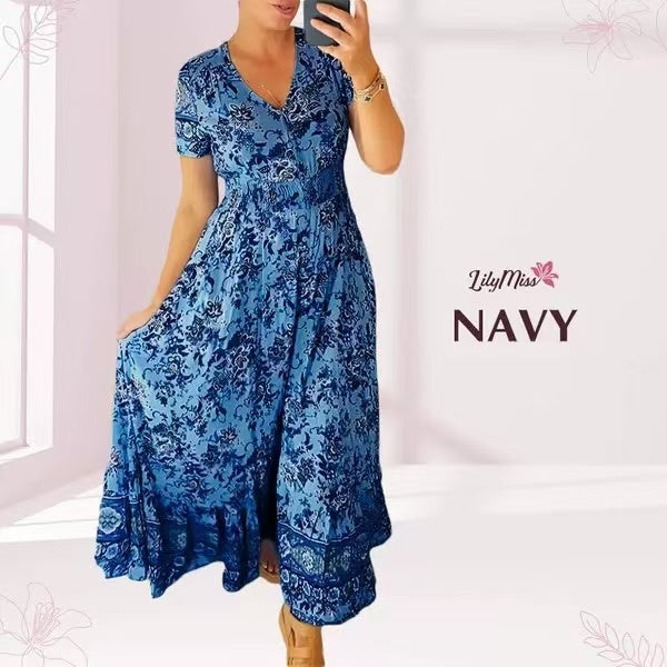 Isadora - Vestido largo estampado con cuello en V