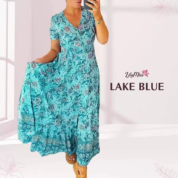 Isadora - Vestido largo estampado con cuello en V