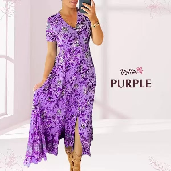 Isadora - Vestido largo estampado con cuello en V