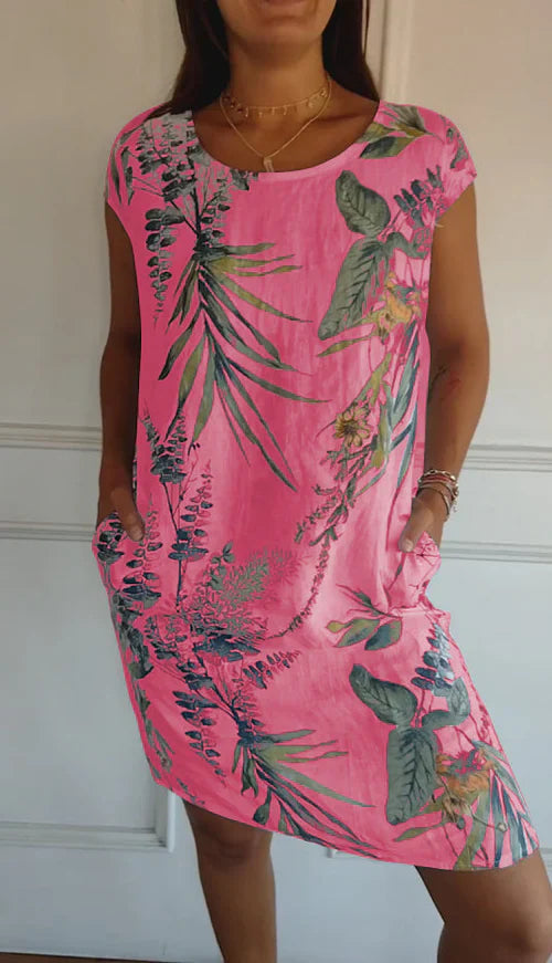 Jade – Vestido camiseta tropical con bolsillos