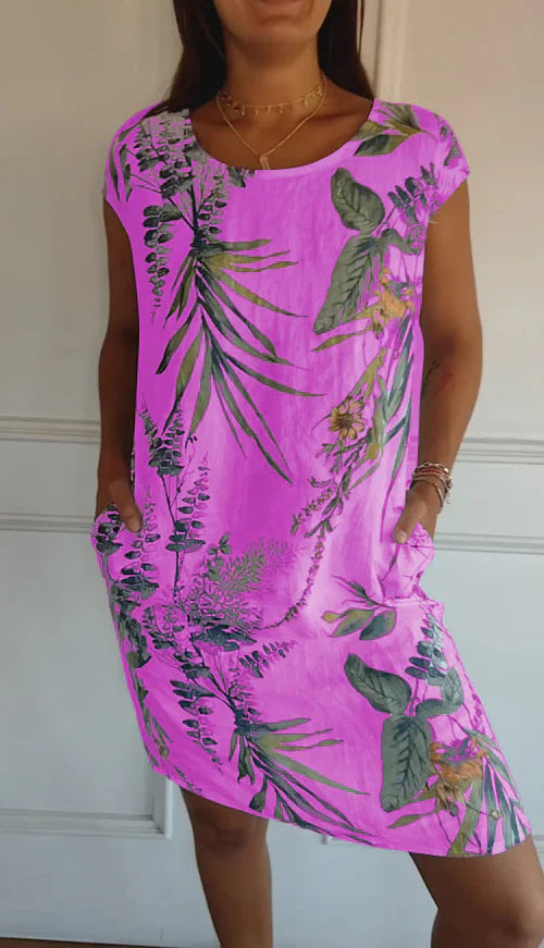 Jade – Vestido camiseta tropical con bolsillos