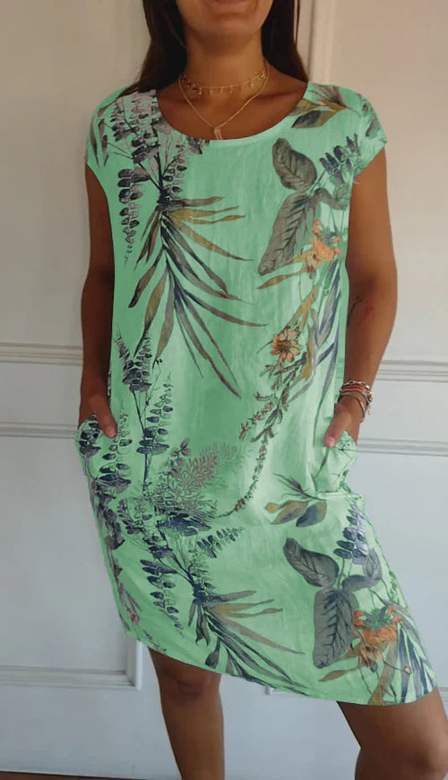 Jade – Vestido camiseta tropical con bolsillos