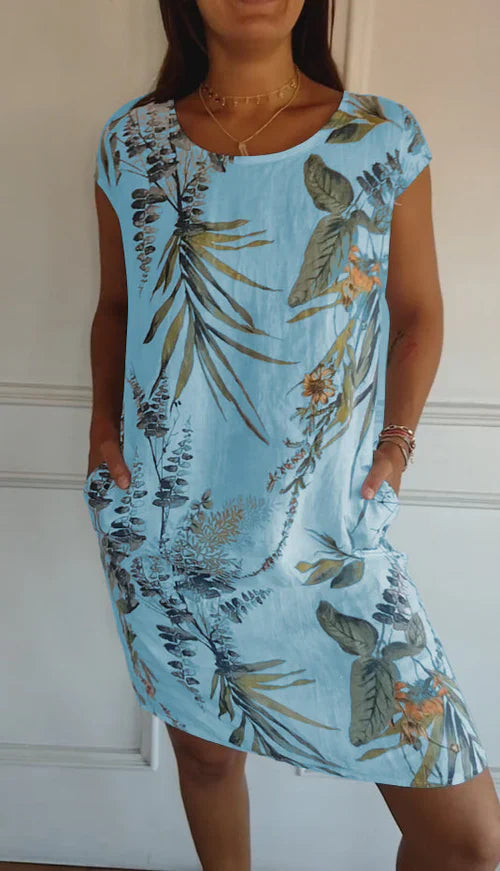 Jade – Vestido camiseta tropical con bolsillos
