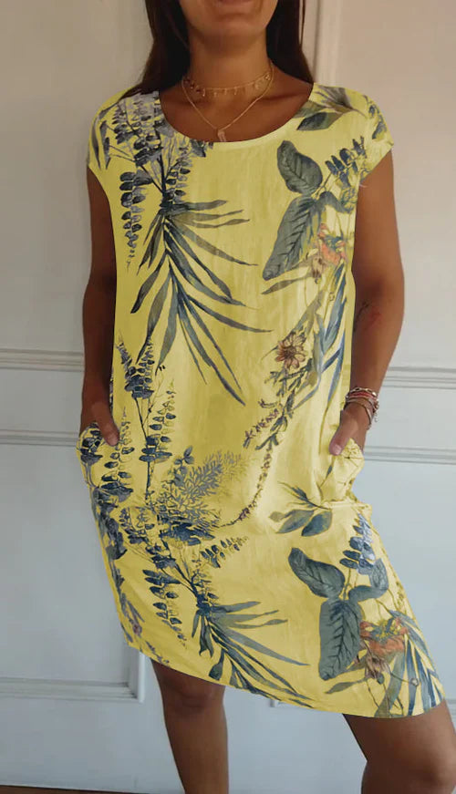 Jade – Vestido camiseta tropical con bolsillos