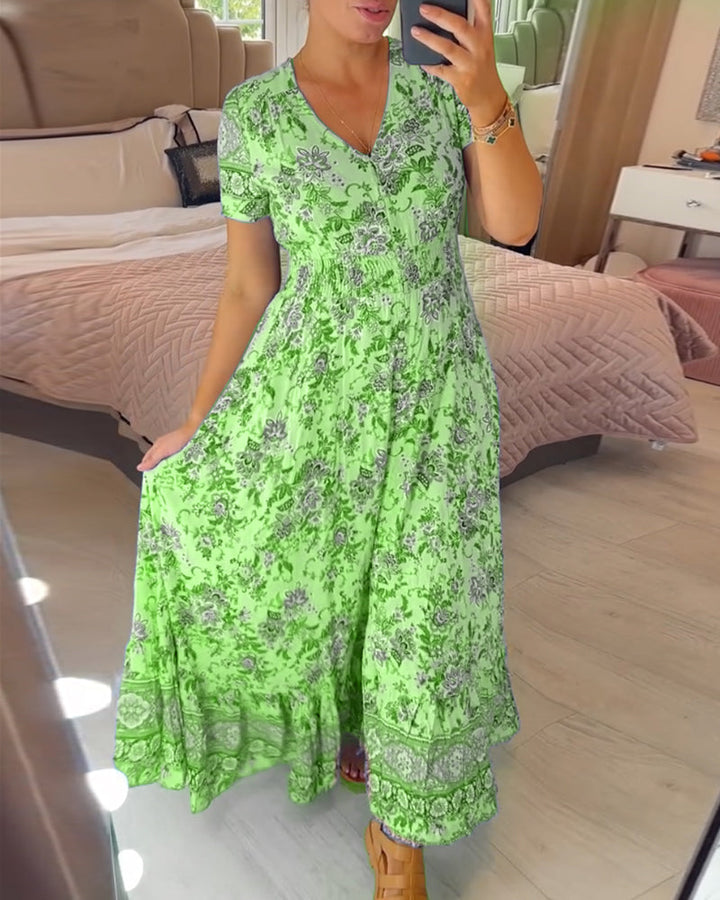 Isadora - Vestido largo estampado con cuello en V