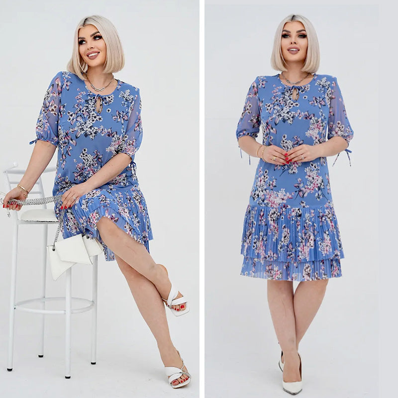 Vestido elegante largo plisado con manga corta