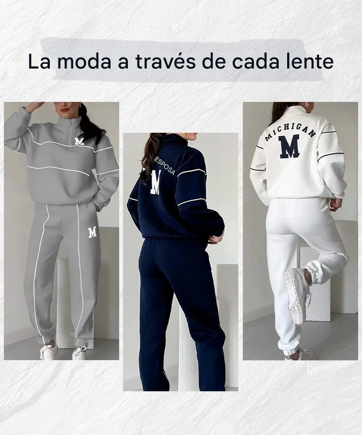 Maria - Conjunto casual de dos piezas con manga larga y letra M