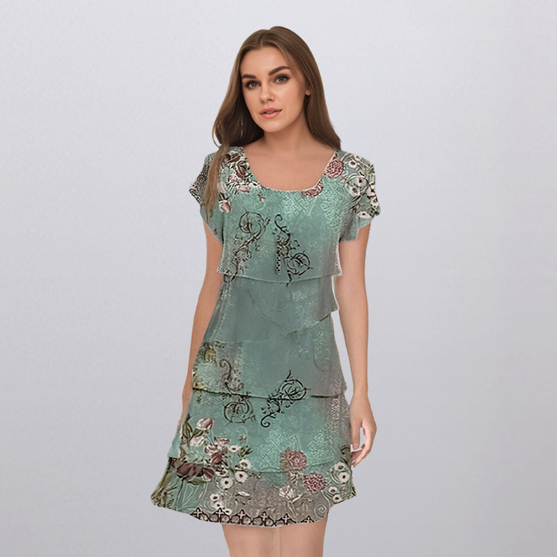 Vestido elegante con cuello redondo y estampado floral