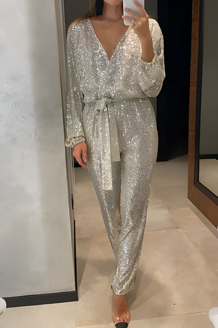Amelia - Mono con lentejuelas  y escote en V