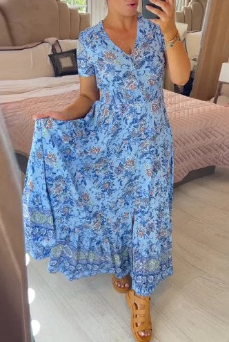 Isadora - Vestido largo estampado con cuello en V