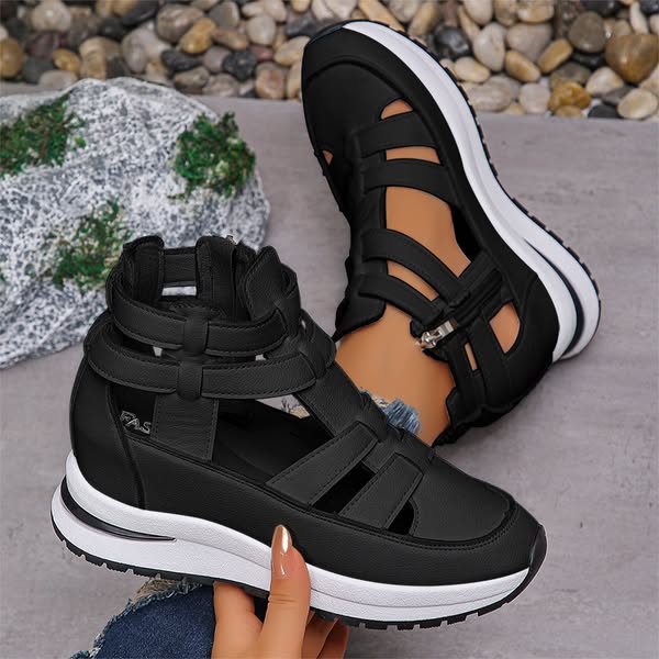 Irene – Sandalias con cuña cómodas y ligeras con cremallera lateral