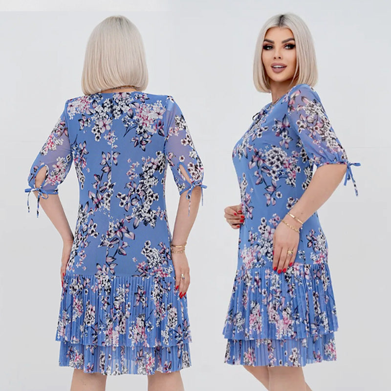 Vestido elegante largo plisado con manga corta