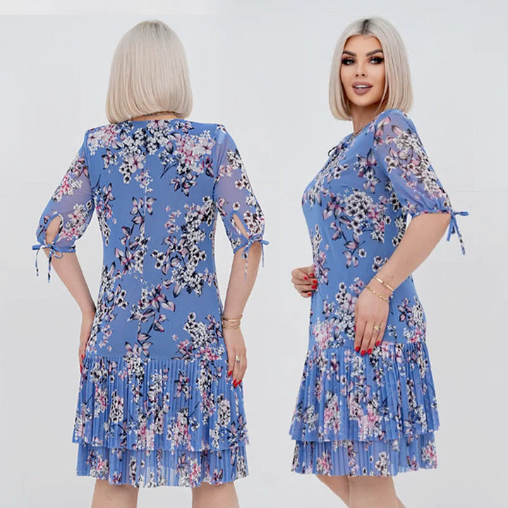 Vestido elegante largo plisado con manga corta
