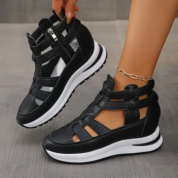 Irene – Sandalias con cuña cómodas y ligeras con cremallera lateral