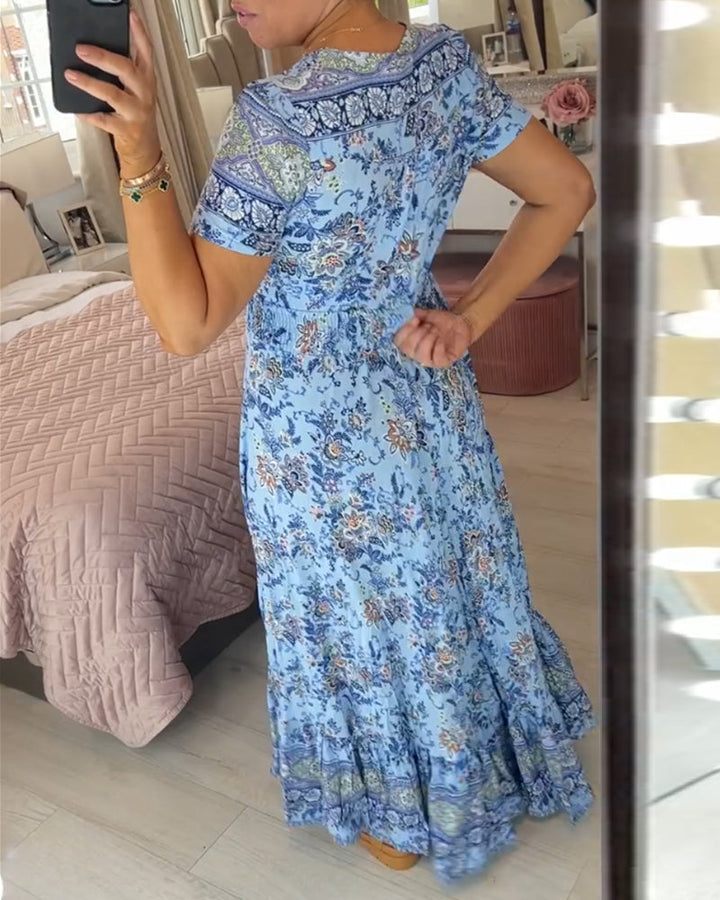 Isadora - Vestido largo estampado con cuello en V