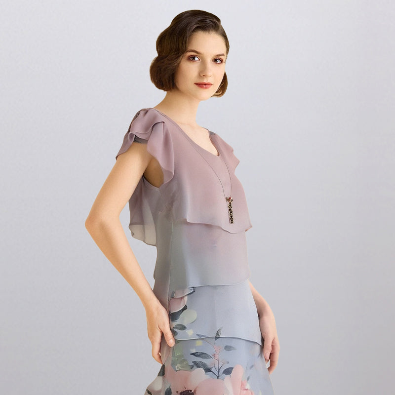 Vestido elegante con cuello redondo y estampado floral