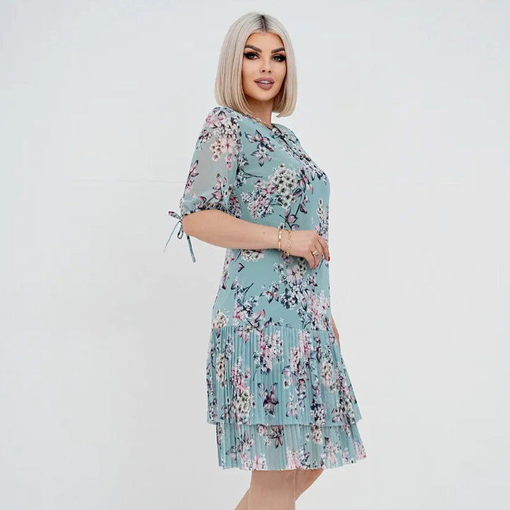 Vestido elegante largo plisado con manga corta