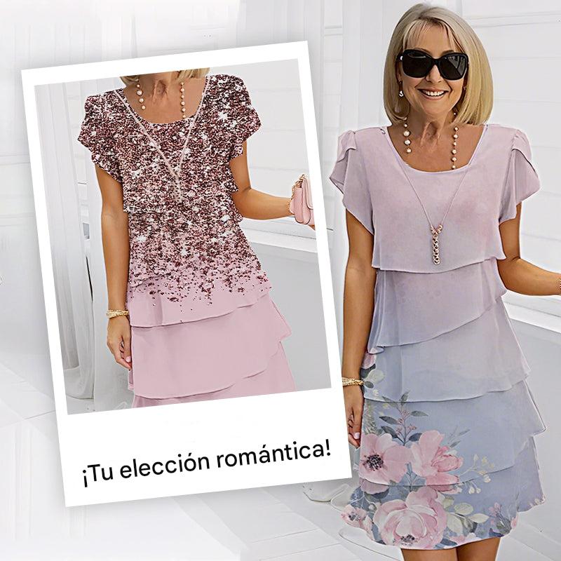 Vestido elegante con cuello redondo y estampado floral