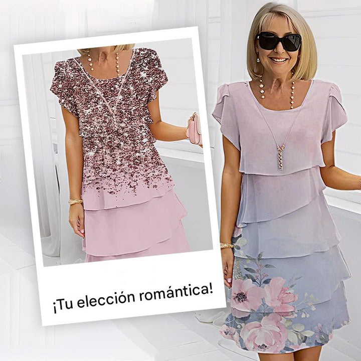 Vestido elegante con cuello redondo y estampado floral