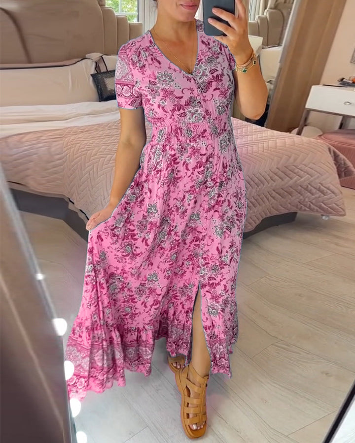Isadora - Vestido largo estampado con cuello en V