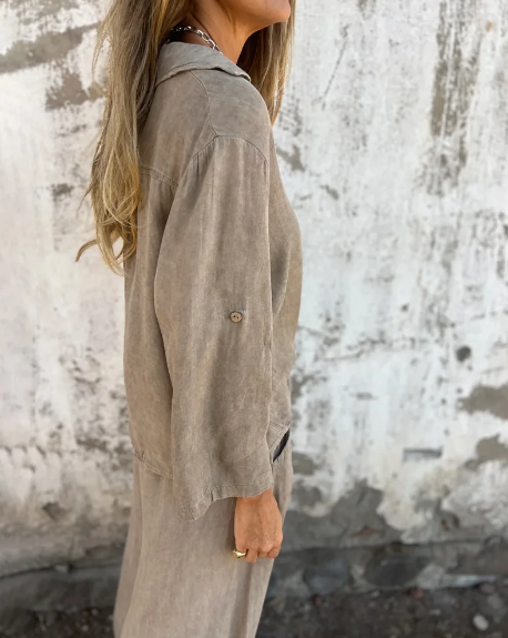 Lola - Conjunto casual de dos piezas con camisa lisa y pierna ancha