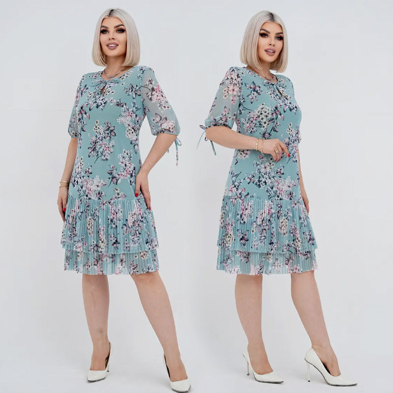 Vestido elegante largo plisado con manga corta