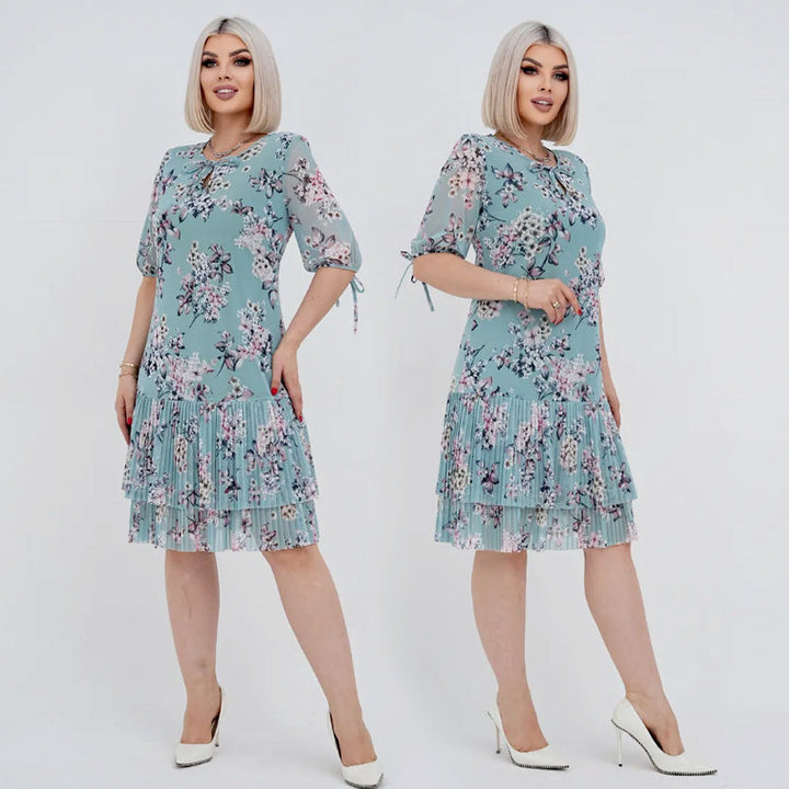 Vestido elegante largo plisado con manga corta
