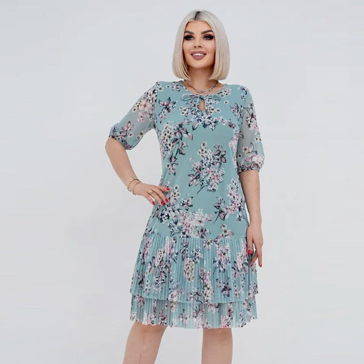 Vestido elegante largo plisado con manga corta