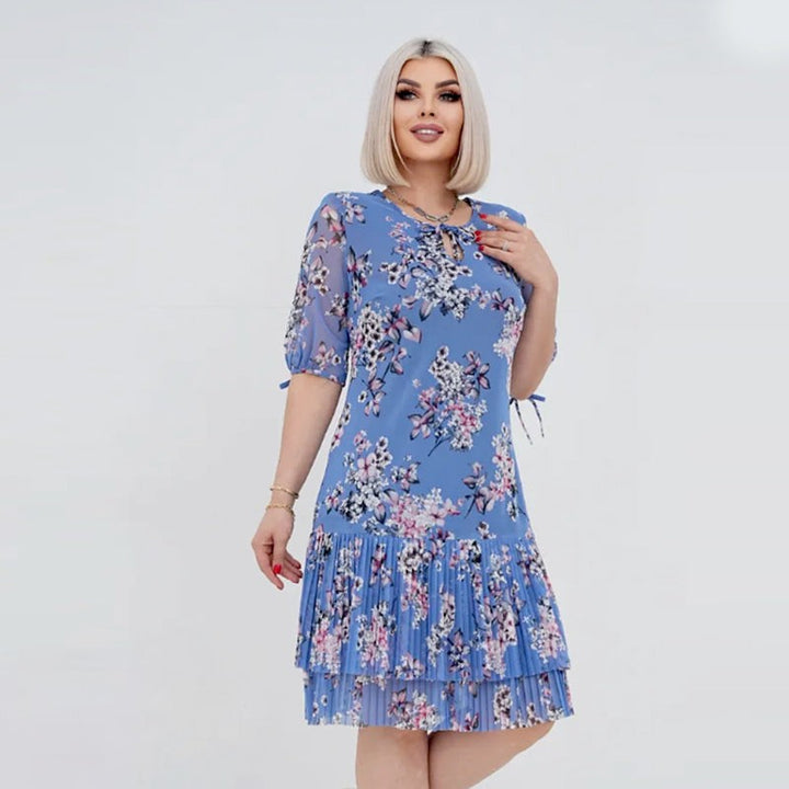 Vestido elegante largo plisado con manga corta