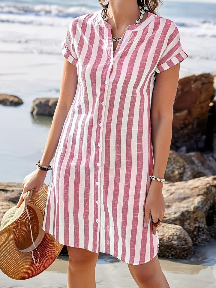 Marina – Vestido camisero a rayas con botones