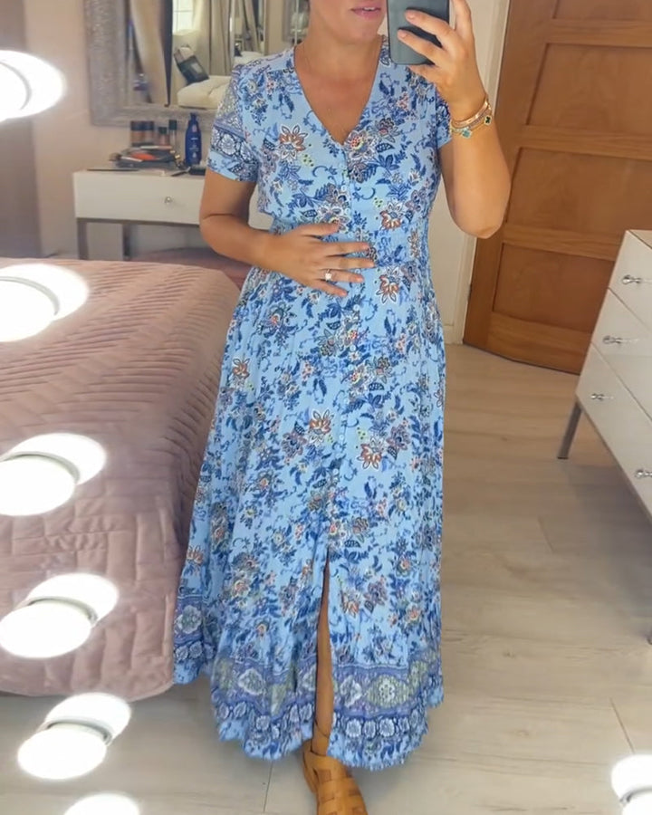 Isadora - Vestido largo estampado con cuello en V