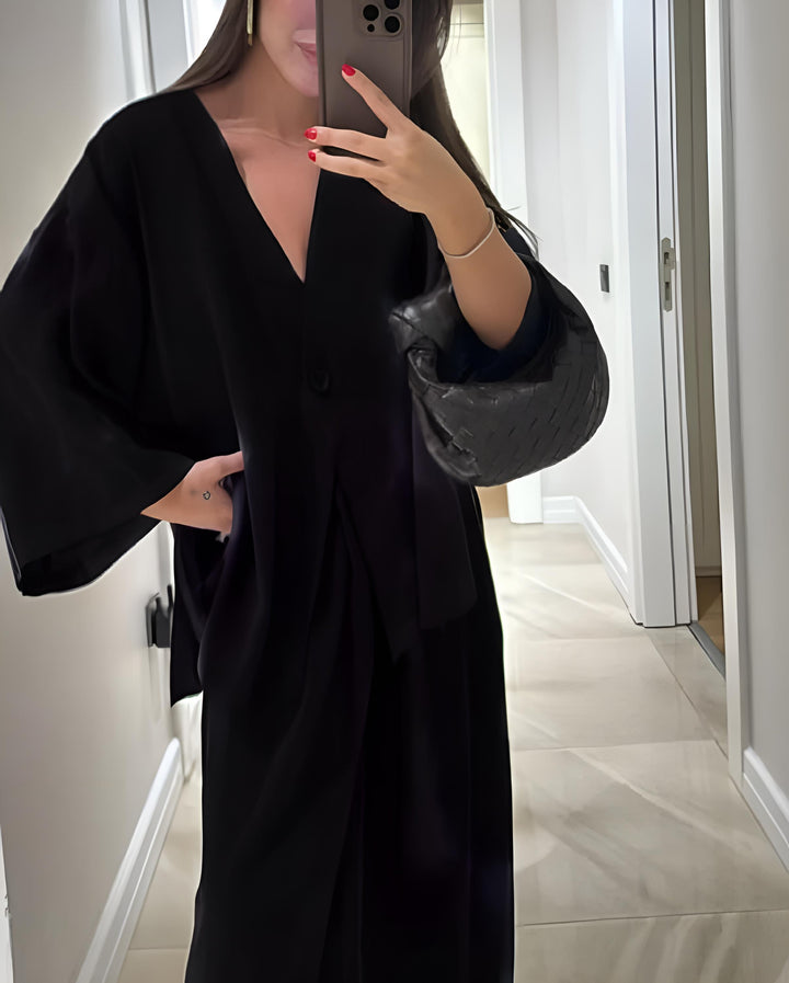Amalia - Conjunto casual de dos piezas de top y pantalón con cuello en V