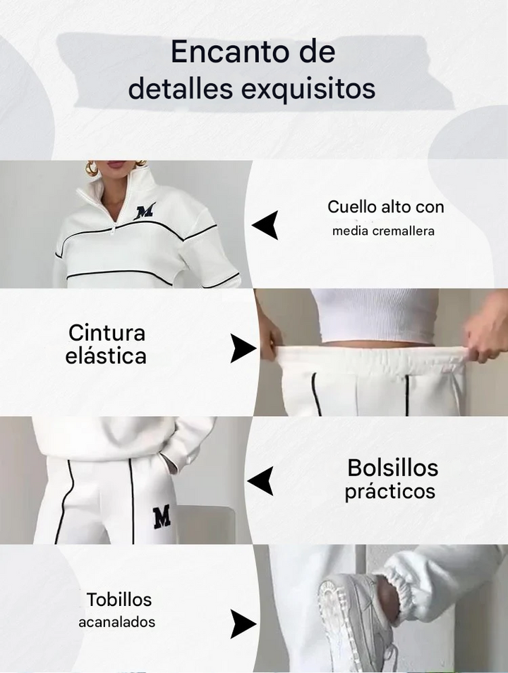 Maria - Conjunto casual de dos piezas con manga larga y letra M
