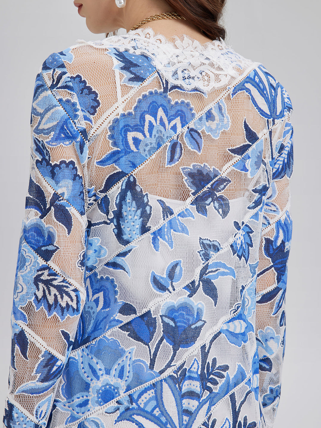 Elodie – Vestido midi jacquard floral azul