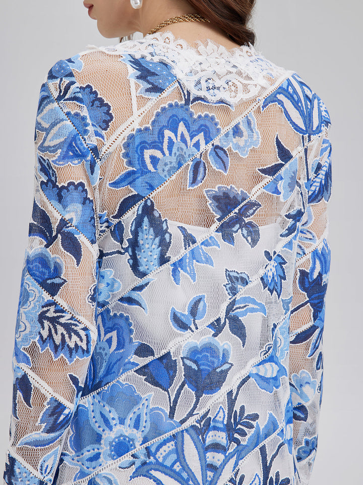 Elodie – Vestido midi jacquard floral azul
