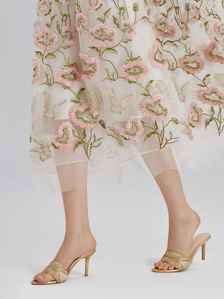 Aurelia – Vestido plisado con lentejuelas florales