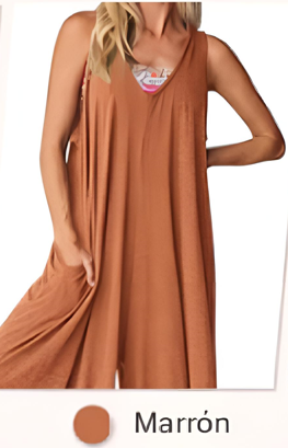 Deisy - Mono informal de pierna ancha sin mangas con cuello en V