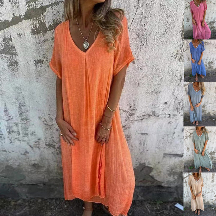Rosario - Vestido largo suelto de algodón y lino