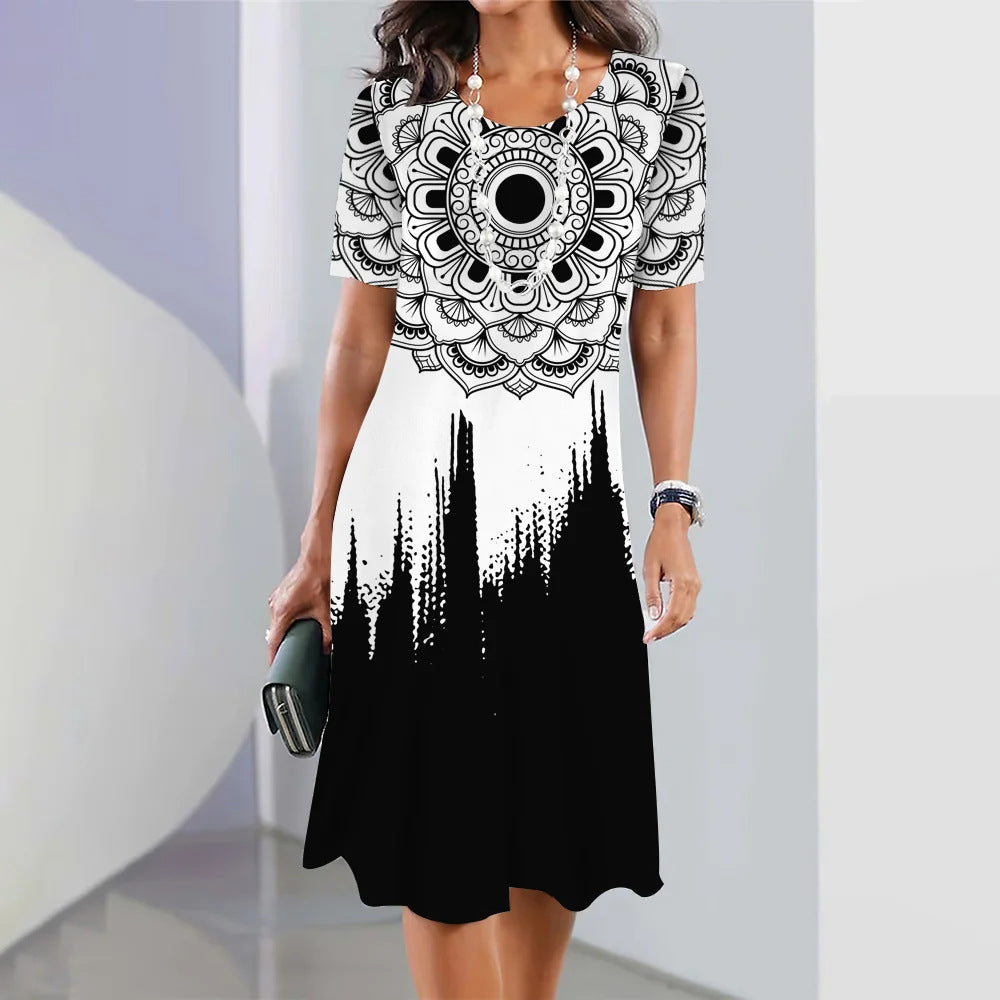 Adele – Vestido midi con estampado y cuello redondo