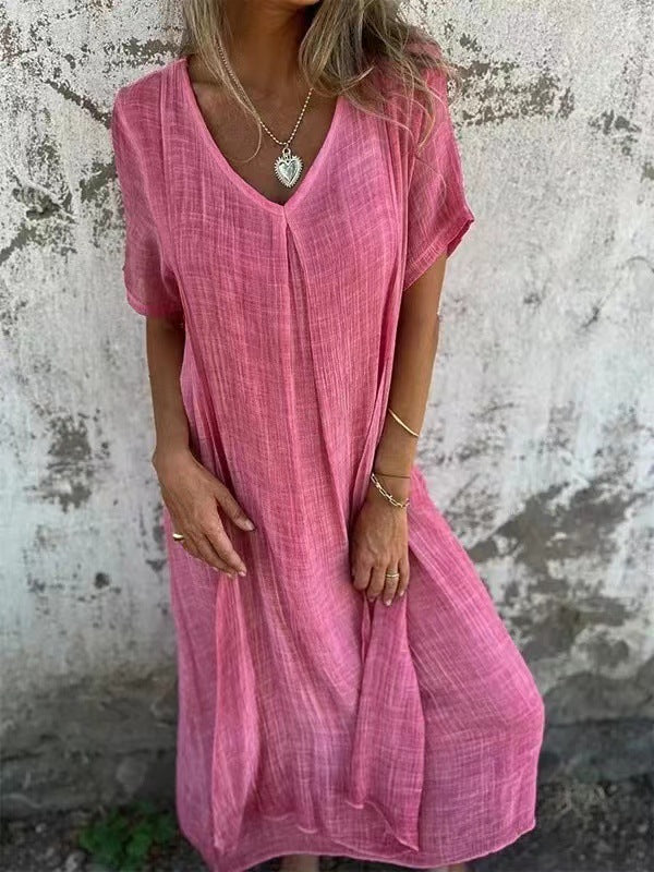 Rosario - Vestido largo suelto de algodón y lino