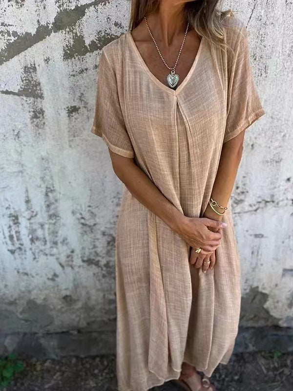 Rosario - Vestido largo suelto de algodón y lino