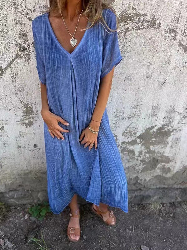 Rosario - Vestido largo suelto de algodón y lino
