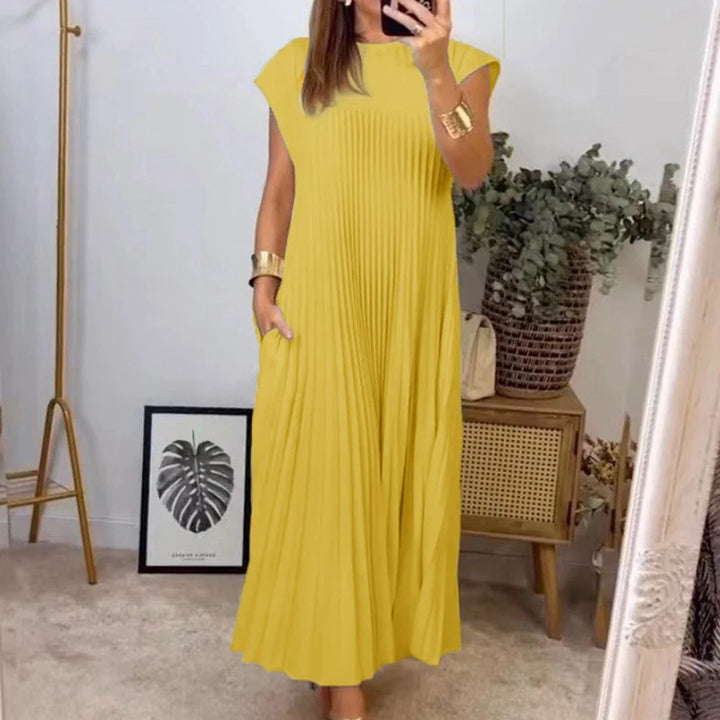 Maricarmen - Vestido elegante plisado sin mangas de color liso