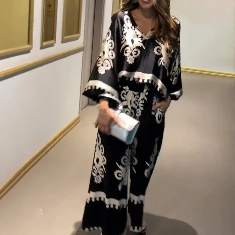 Conjunto de 2 piezas con estampado y manga larga de murciélago