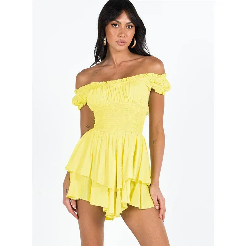 Celeste – Vestido vaporoso sin mangas, cuello cuadrado y falda escalonada