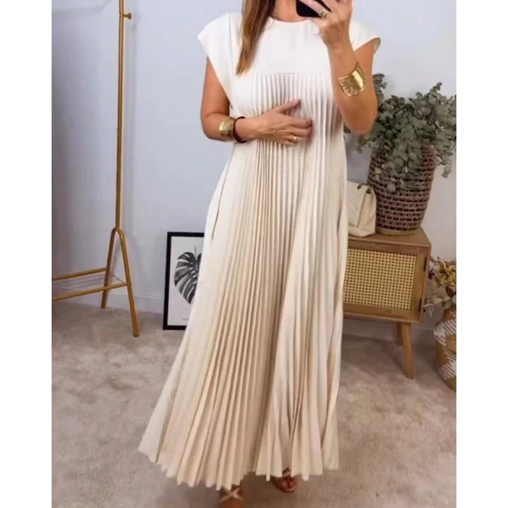 Maricarmen - Vestido elegante plisado sin mangas de color liso