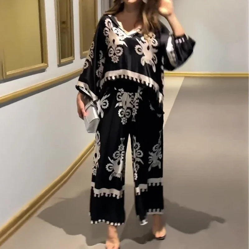 Conjunto de 2 piezas con estampado y manga larga de murciélago