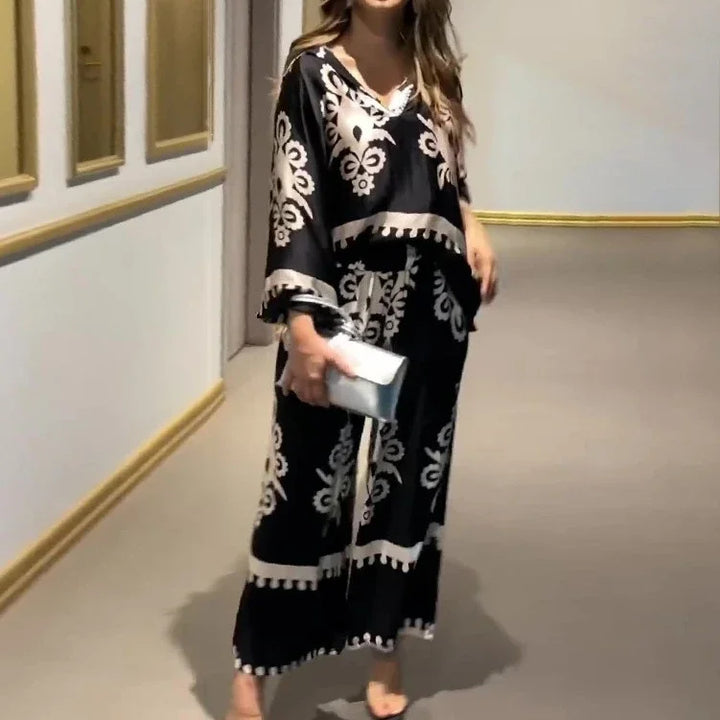 Conjunto de 2 piezas con estampado y manga larga de murciélago